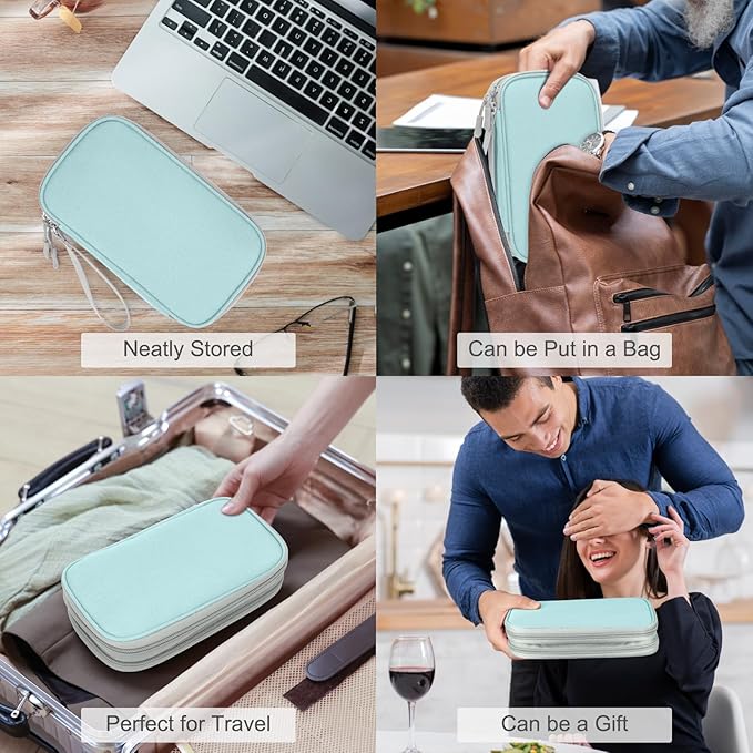 FYY Electronic Organizer, Travel Cable Organizer Bag Pouch Electronic Accessories Carry Case Portable Waterproof Double Layers Storage Bag for Cable, Charger, Phone, Earphone, Medium Size, Mint Green