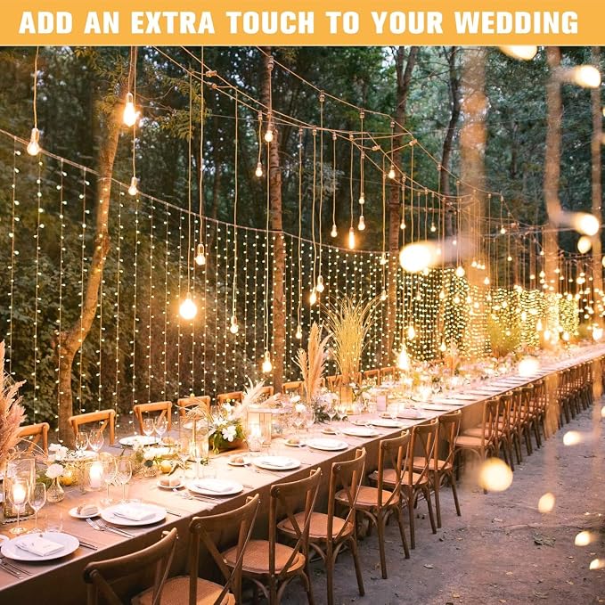 JMEXSUSS 900 LED Curtain Lights, Outdoor String Lights Indoor, 9.5x29.5ft | Warm White, Plug in with Remote, Christmas Twinkle Hanging Lights for Bedroom Living Room Wedding Backdrop Party Gazebo Decor