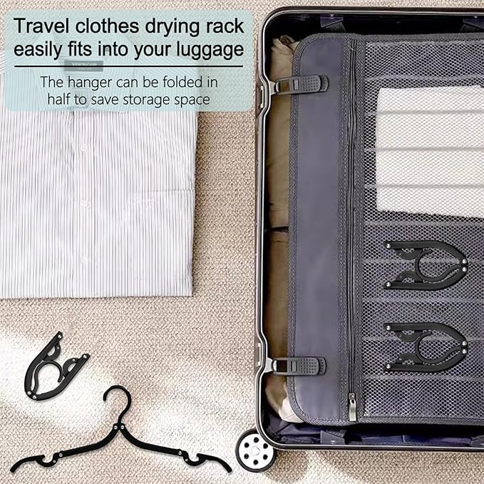 Travel Hangers, Foldable Hangers, Folding Hangers, Folding Clothes Hanger, Travel Must Haves for Flying, Camping, Hotel, RV, Road Trip, Cruise 10 Pcs (Black)