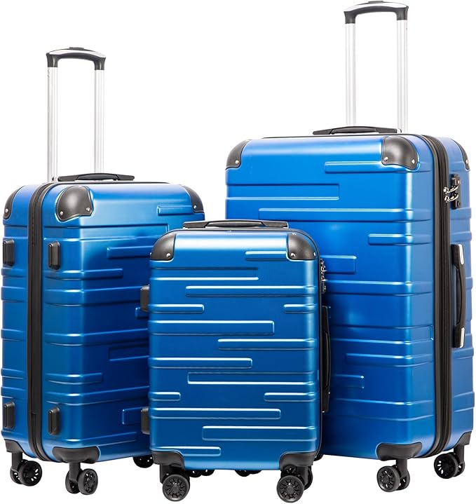 Coolife Hardside Luggage 3 Piece Set with TSA Lock, Spinner Wheels, Telescopic Handle, Lightweight Travel Suitcases (Blue, 3 piece set)