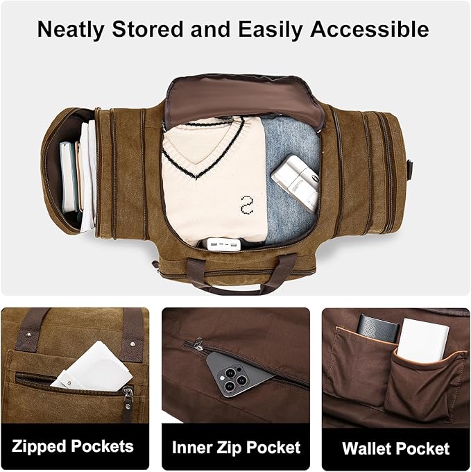 Canvas Expandable Duffle Bag for Men Traveling, Luggage Travel Bag Weekender Overnight Bag,Mens Gym Carry on Duffel Bags