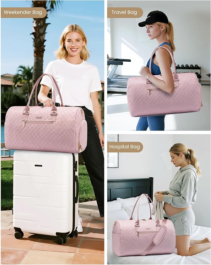 LOVEVOOK Travel Duffle Bag, Weekender Bag for Women with Toiletry Bag, Carry on Overnight Bag with Shoe Compartment, Gym Duffel Bag with Wet Pocket, Mommy Hospital Bags for Labor and Delivery