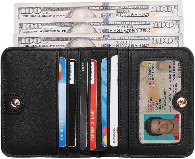 Toughergun Women’s Small Slim Leather Wallet with RFID Protection, Compact Bifold Mini Purse with Clear ID Window
