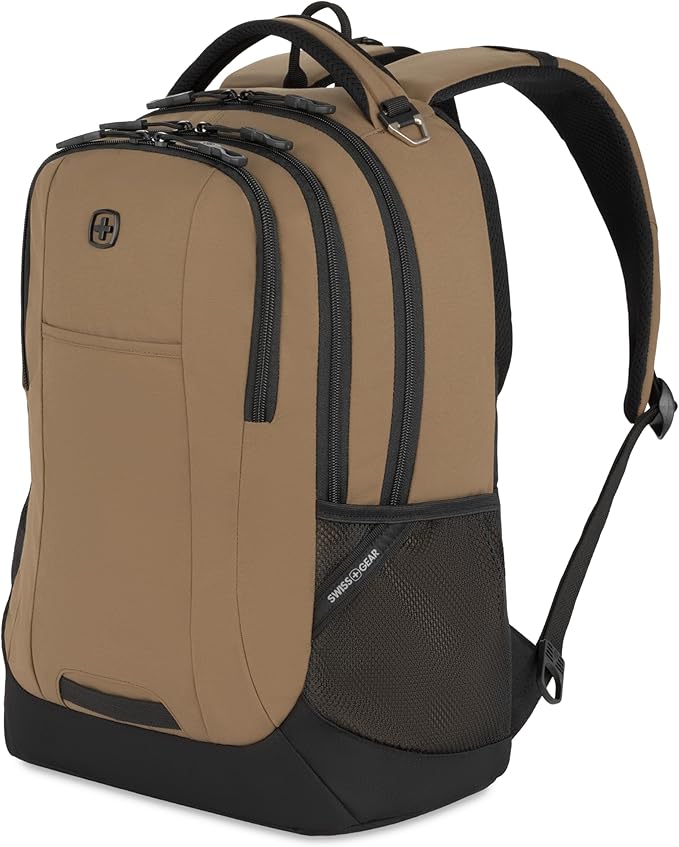 SWISSGEAR Cecil 18-Inch Laptop Backpack Fits 16-Inch Laptop, Travel Daypack with Organizer Pockets, Water Bottle Holders & Padded Straps – Pastel Brown/Black