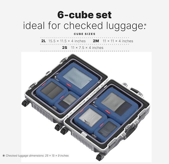 LeanTravel Premium Compression Packing Cubes for Travel - Suitcase Organizer Bags with Double Zipper & Breathable Mesh Panel - Space Saving Carry On Luggage Essentials (6-Pack, Navy Blue)