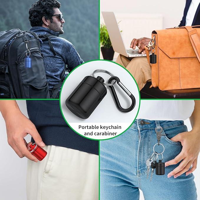 Small Pill Case, (3 Pack) Keychain Pill Holder with Strong Carabiners Portable Waterproof Travel Pill Container Carrier Mini Metal Pill Box Bottle with Keyring for Medicine Ear Plug Jewelry
