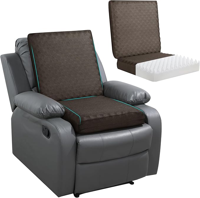 BALAPET Recliner Cushions for Long Sitting, Egg Crate Foam Recliner Cushion for Elderly Reduces Muscle Fatigue and Provides Air Flow, Extra Large Non-Slip Seat Cushion with Back Support(20*18*4in)