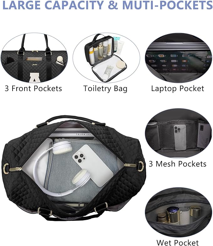 Women Weekender Travel Duffle Bag: Initial Duffel Overnight Bags with Shoe Compartment Large Carry on Tote with Toiletry Bag Weekend Traveling Yoga Gym Hospital Bag for Women with Wet Pocket Letter A