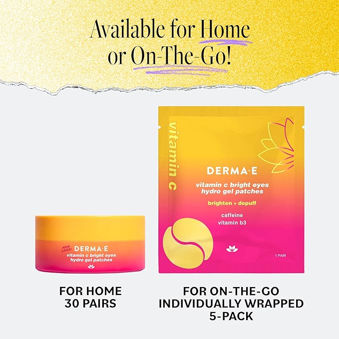 Derma E Vitamin C Bright Eyes Hydro Gel Under Eye Patches for Dark Circles (10 Ct, 5 Pairs) Allantoin, Caffeine & Vitamin B3, Eye Patches for Fine Lines, Wrinkles, Dark Circles & Puffy Eyes