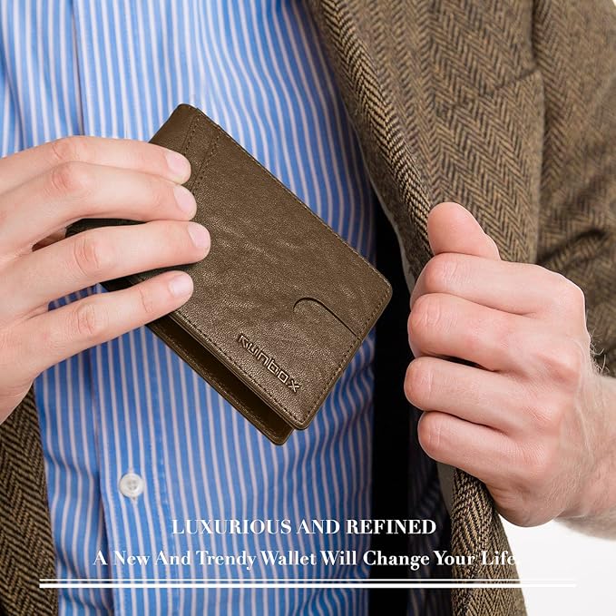 RUNBOX Wallet for Men Slim Rfid Leather 2 ID Window With Gift Box | Slim, Rfid, 2 ID Window, With Gift Box, Slim, Rfid