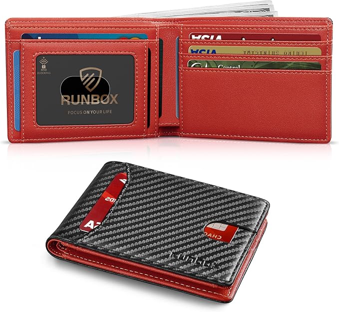 RUNBOX Wallet for Men Slim 11 Credit Card Holder Slots Leather RFID Blocking Small Thin Men's Wallet Bifold Minimalist Front Pocket Large Capacity Gift Box
