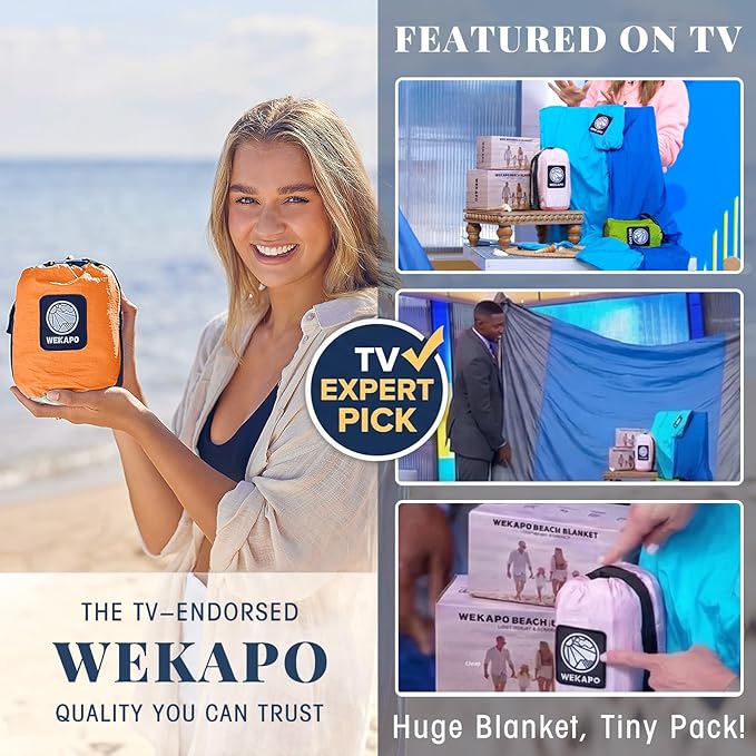 WEKAPO Beach Blanket Sandproof Waterproof, Extra Large Beach Mat, Oversized & Compact Sand Free, Quick Drying Beach Essentials for Vacation, Cruise, Picnic & Camping with Stakes