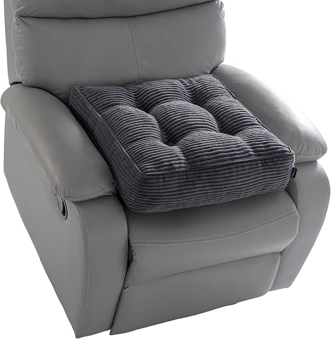 HIGOGOGO Tufted Corduroy Recliner Seat Cushion for Elderly, High Density Foam Large Square Seat Cushion for Recliner Chair, Floor Pillow, Office Chair, Car, No Pressure on Thighs, 20x20x4