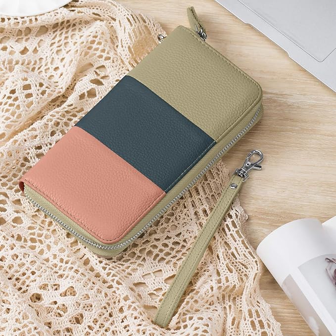 Moflycom Womens Wallet RFID Blocking Genuine Leather Multi Credit Card Large Capacity Zip Around Clutch Travel Purse Wristlet