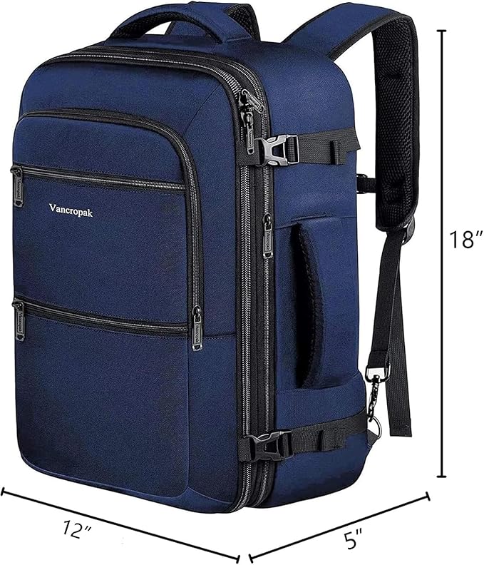 Vancropak 35L Traveling Backpack, Airplane Approved Travel Carry on Bag hand luggage, Water Resistant Lightweight Luggage Suitcase Backpack Overnight Weekender Business Daypack Bag for Men Women, Blue