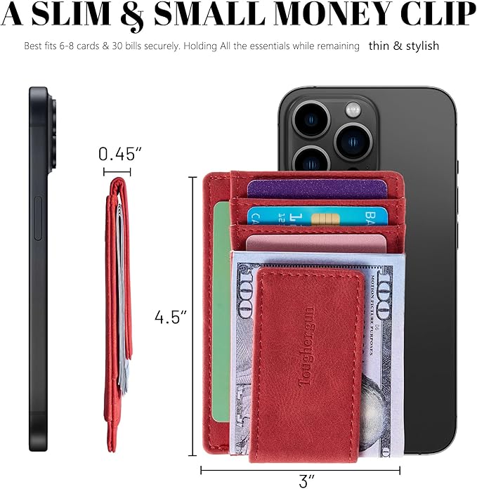 Toughergun Slim Wallet for Men RFID Blocking Money Clip, Minimalist Front Pocket Credit Card Holder, Magnetic Thin Mens Wallets with ID Window
