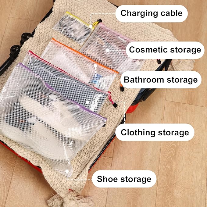EOOUT 48pcs Mesh Zipper Pouch, Waterproof Zipper Bags, 8 Sizes Plastic Travel Pouch, 15 Colors, Multipurpose for Board Game, Travel Storage, School Supplies, Office Appliances, Home Organize