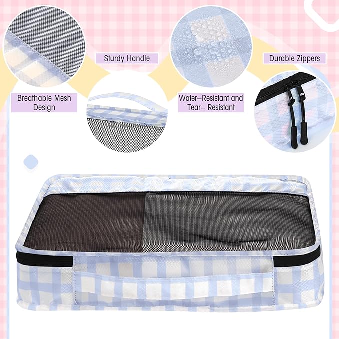5 Pcs Packing Cubes for Suitcase Large Travel Cubes Carry on Luggage Organizer Bags for Clothes Accessories(M,Plaid)