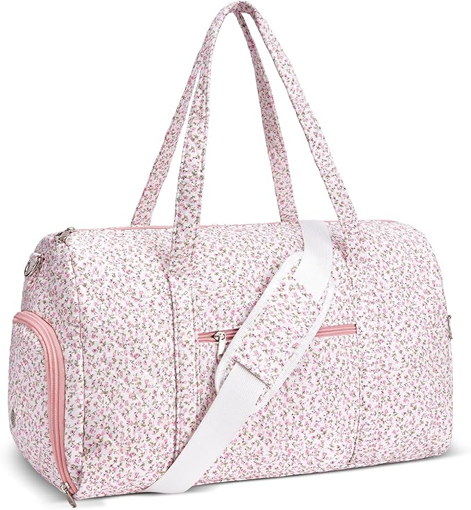 Gym Bag for Women, Cute Duffle Bag, Quilted Duffle Bag for Travel, Floral Duffle Bags, Weekend Bag with Zipper Pocket Dance Bag Organizer