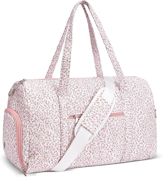 Gym Bag for Women, Cute Duffle Bag, Quilted Duffle Bag for Travel, Floral Duffle Bags, Weekend Bag with Zipper Pocket Dance Bag Organizer