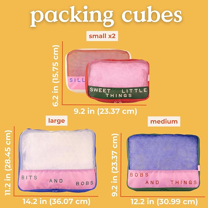 ban.do Getaway Polyester and Mesh Packing Cube Set, Includes 4 Foldable Luggage Organizers in Various Sizes, Bits and Bobs