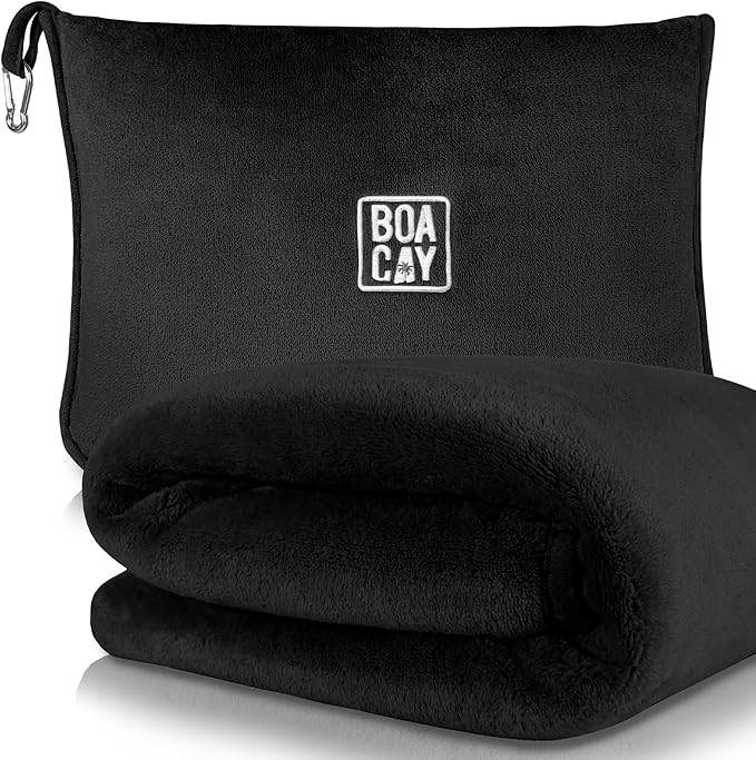 BOACAY Soft & Warm Travel Blanket for Airplane & Car - Long Flight Essential for Women, Men, Kids - Compact Pillow with Luggage Sleeve & Backpack Clip