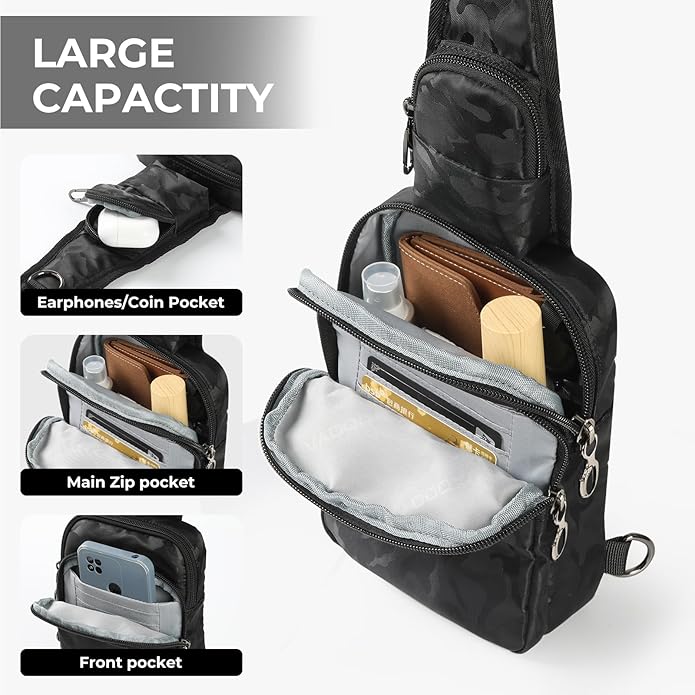 BROADREAM Mini Crossbody Sling Bag, Small Chest Bags Dual Pocket with Zipper Lock, RFID Blocking & Water Resistant Women Men