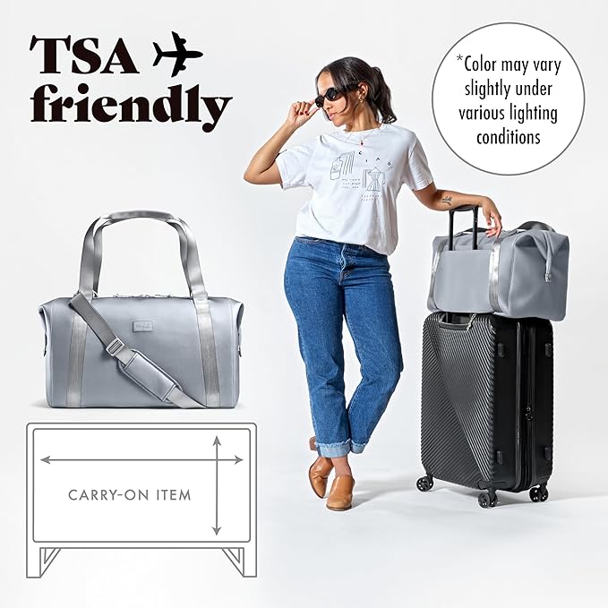 Fit & Fresh Neoprene Weekender Bag for Women – Carry-On Friendly Travel Duffel with Expandable Sides, Trolley Sleeve & Pockets – Lightweight, Water-Resistant Overnight Bag for Weekend Trips + Gym
