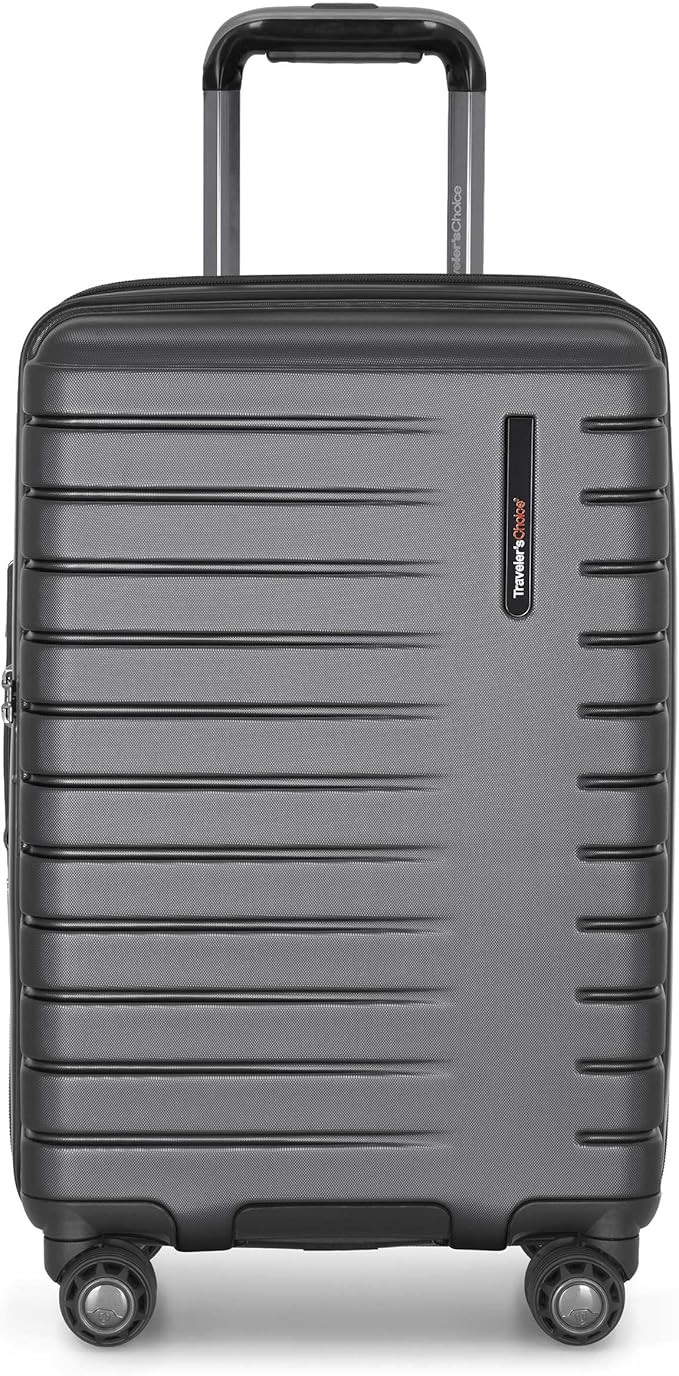 Traveler's Choice Archer Polycarbonate Hardside Spinner Luggage Set, Tie Down Straps, Grey, Carry-On 21-Inch