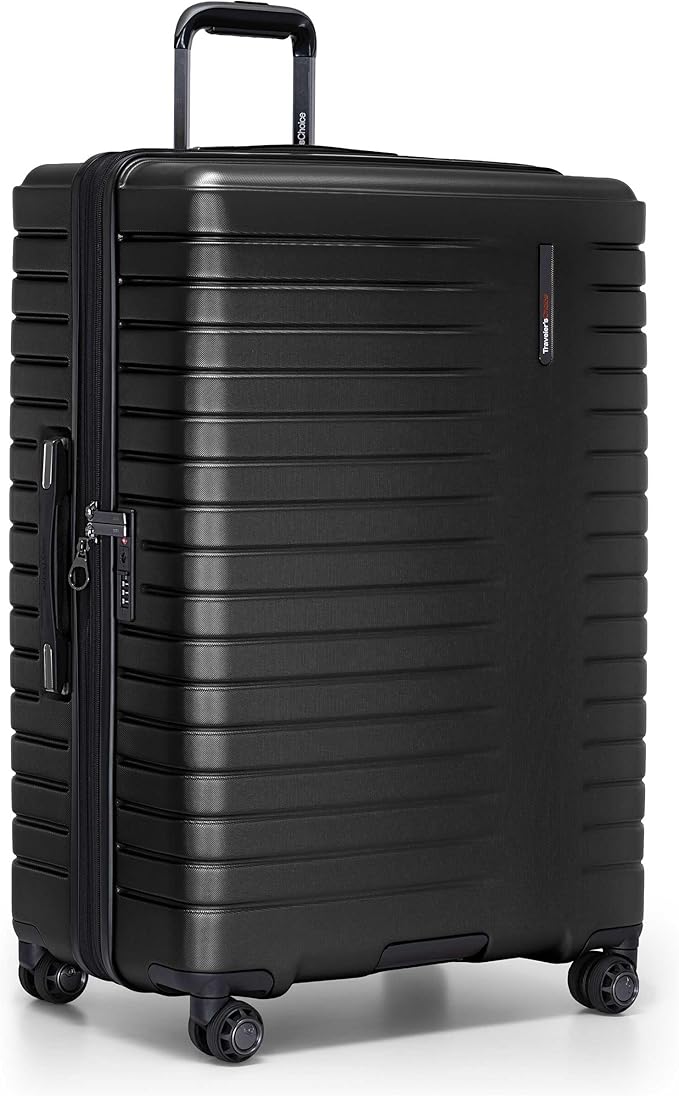 Traveler's Choice Archer Polycarbonate Hardside Spinner Luggage Set, Tie Down Straps, Black, Checked 29-Inch