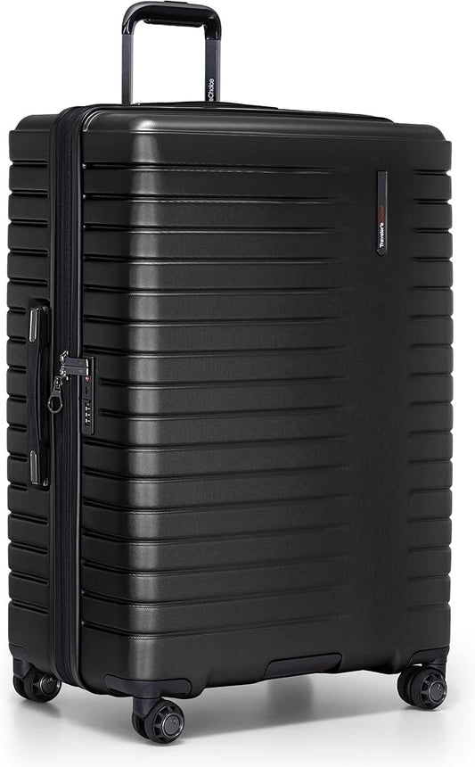 Traveler's Choice Archer Polycarbonate Hardside Spinner Luggage Set, Tie Down Straps, Black, Checked 29-Inch
