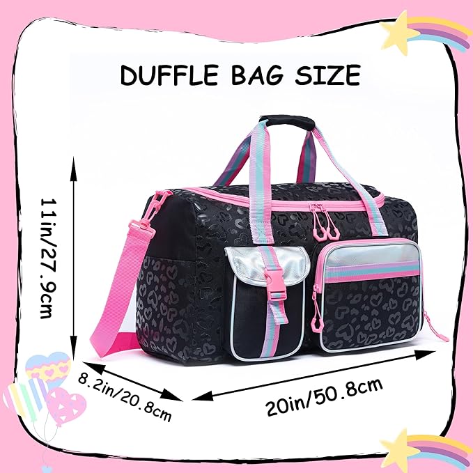 Kids Duffle Bag Girls Women Travel Bag Gifts Overnight Bag for Girls Women Tote Sleepover Bags for Girl Gym Dance Bags with Shoes Compartment