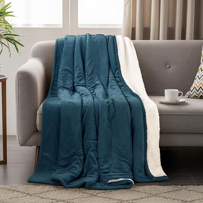 Utopia Bedding Sherpa Blanket King Size (Stone Blue, 90x102 Inches) - Soft Lightweight Plush Fleece Reversible Blanket for Bed, Sofa, Couch, Camping and Travel