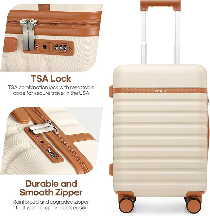 Luggage Sets 5 Piece, Carry On Luggage 20In With Spinner Wheels, Hardside Suitcase Set with TSA Lock,Durable Checked Large Suitcase With Travel Backpack for Men- 20in/24in/28in (Beige, 5 piece set)