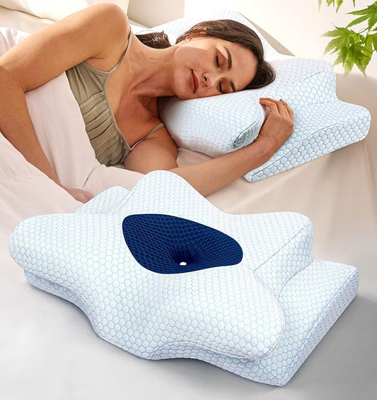 Sleep Doctor Approved Cervical Neck Pillow Sleeping, Ergonomic Contour Side Sleeper Pillows Adults, Cooling Orthopedic Pillow Pain Relief Support, Memory Foam Back Stomach Sleepers Navy Blue