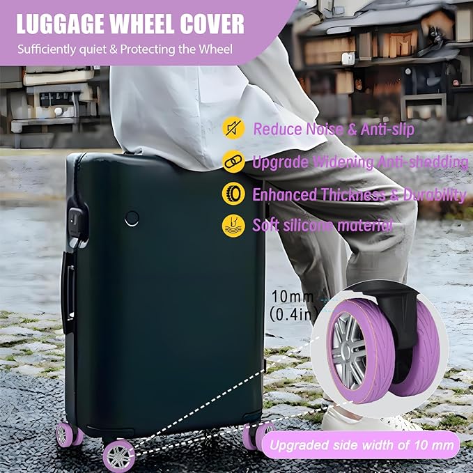 Upgrade Luggage Wheel Covers, 8pcs Suitcases Wheel Protector,Wear-Resistant, Anti-Noise, Silicone Protectors for 2-2.4"Luggage Spinner,Accessories for Travel (Purple)