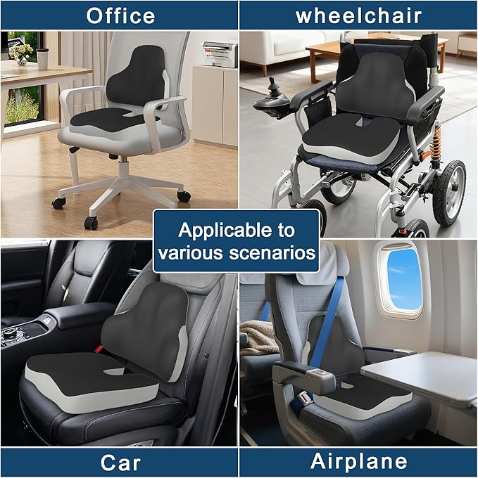 Cushion and Lumbar Support Pillow, Relief Pressure Seat Cusion for Office Chairs & Car Seat, Ergonomic Design Cusion for Tailbone Pain Relief, Sciatica & Back Support