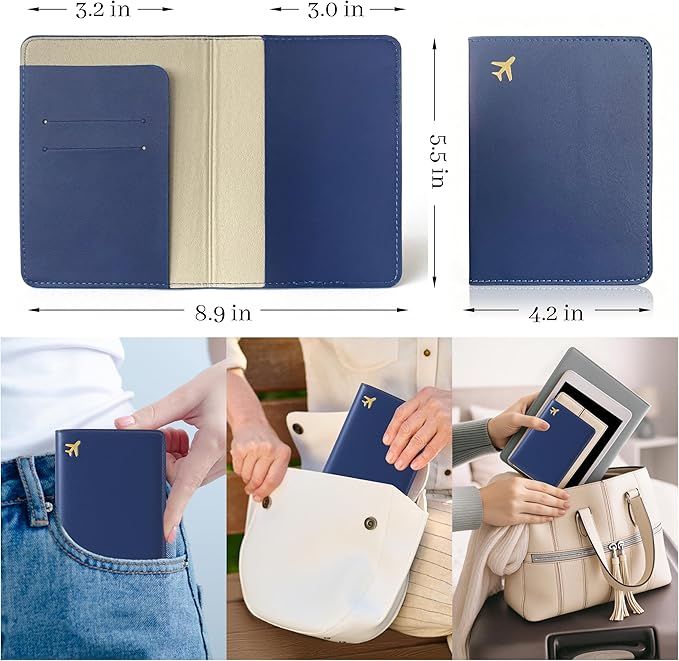 Passport Holder for Travel Essentials,RFID Blocking Passport Cover Case for Travel Accessories,Travel Wallet for Women Men (Navy Blue)