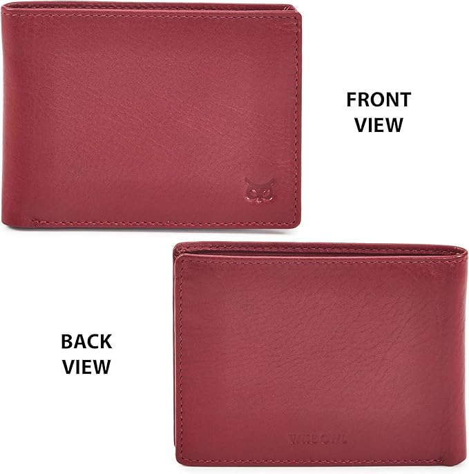 Real Leather Mens Bifold Wallet RFID Blocking Slim Minimalist Front Pocket - Thin & Stylish with ID Window in Gift Box (Nappa, Red)