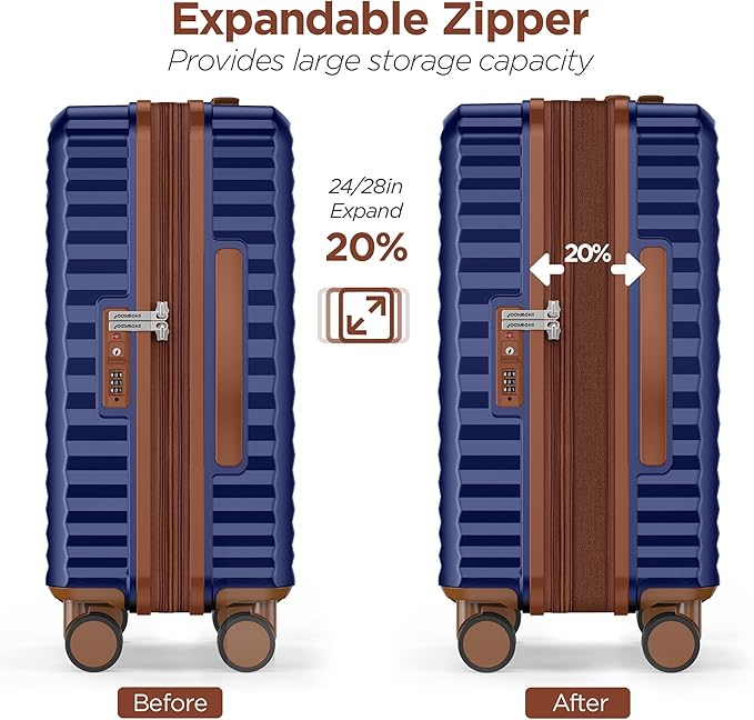 SHOWKOO Luggage Sets 3 Piece Hardside Expandable Suitcase with Double Spinner Wheels Tsa Lock Blue (20in/24in/28in)