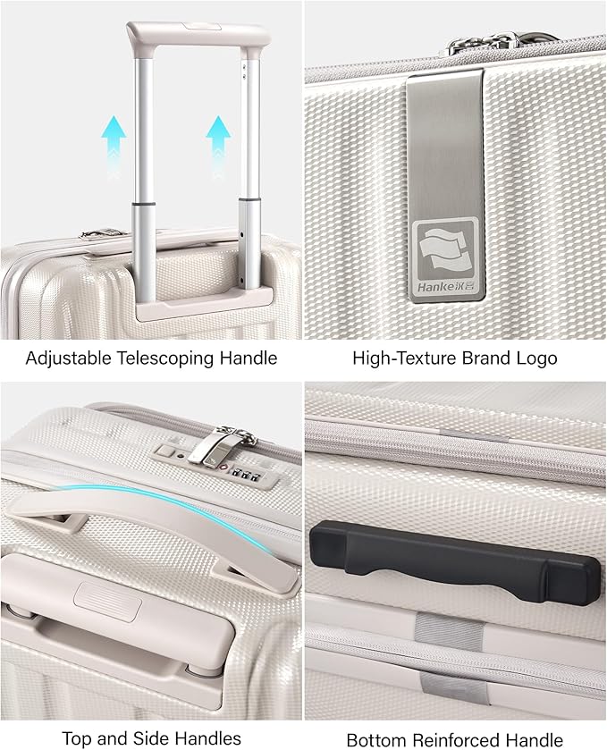 Hanke 20 Inch Expandable Carry On Luggage Airline Approved Top Opening Hard Shell Suitcases with Wheels Lightweight Travel Luggage Carry On Suitcase for Woman Men-Ivory White
