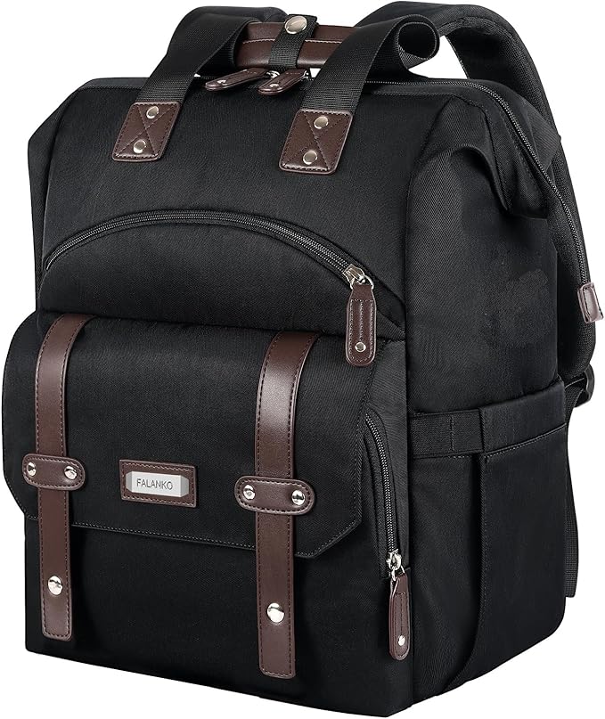 FALANKO Laptop Backpack For Women, Work Doctor Teacher Nurse Wide Open Bookbags 17.3 Inch Laptops Backpack with RFID, Water Resistant Computer Backpack for Men Women Black