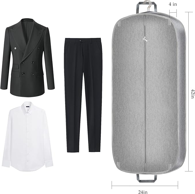 Limoomil Heavy Duty Waterproof Garment Bag for Travel, Tear Resistance Suit Bag for Men Travel for Suits, Tuxedos, Coats, Uniform. Grey, 42 inch…