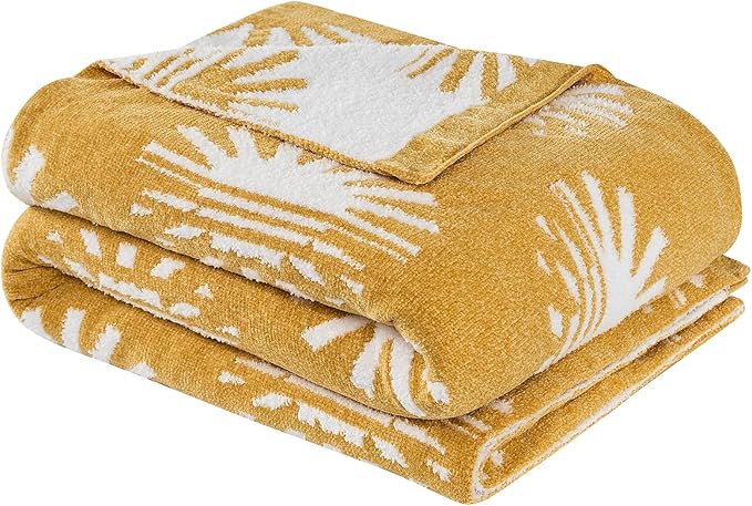 Throw Blanket, Chenille Microfiber Blankets for Couch, Soft Cozy Fluffy Warm Knitted Sunset Blanket for Sofa, Bed, Chair, Reversible Fuzzy Plush Lightweight Decorative Blanket, 50x60 inches