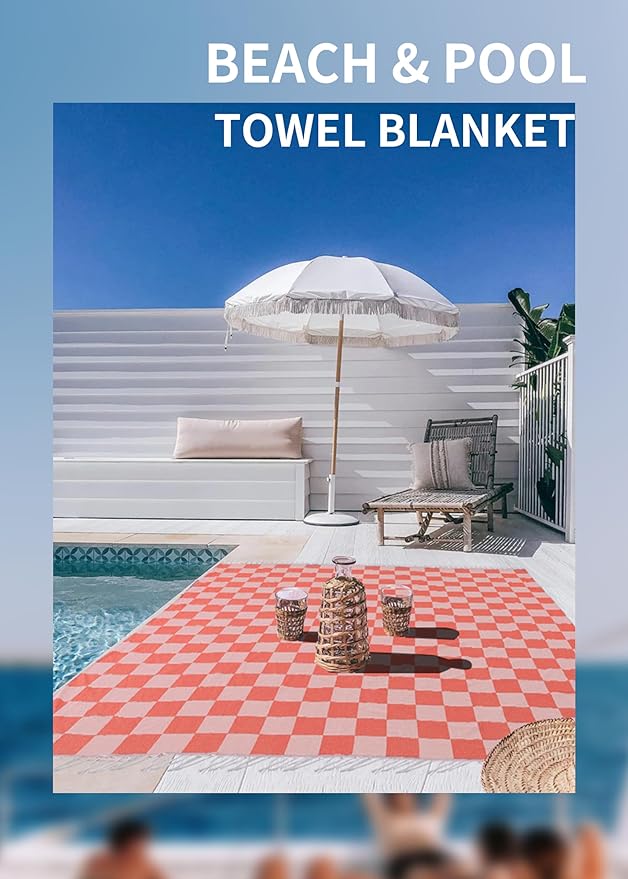 Antfuny Giant Beach Towel Blanket Autumn Outing Stuff for Women & Men Road Trip Camping Gear Ship Cruise Gear Must Haves Yard Mat Large L Coral Plain Pattern Airplane Accessories Travel Gadgets