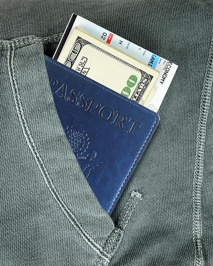 Sizobi Passport Holder for Travel Men, RFID Blocking Passport Covers Case Wallet Card Slot, International Travel Must Haves Travel Accessories for Women, Cruise Ship Essentials Travel Gifts, Navy Blue