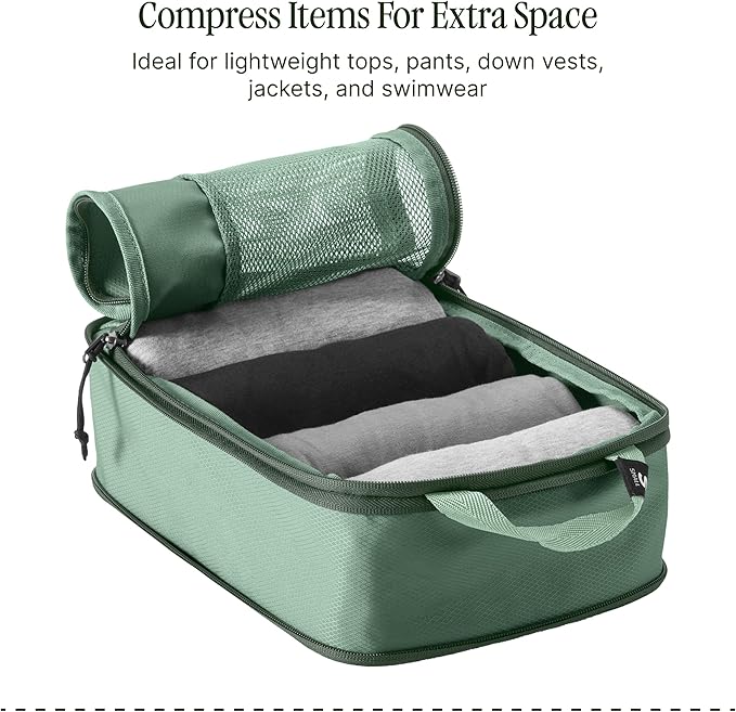 Eagle Creek Pack-It Reveal Compression Cube - Compression Packing Cubes for Optimizing Luggage Space - Convenient Top Handle - Self Repairing Zippers - Small - Willow Green