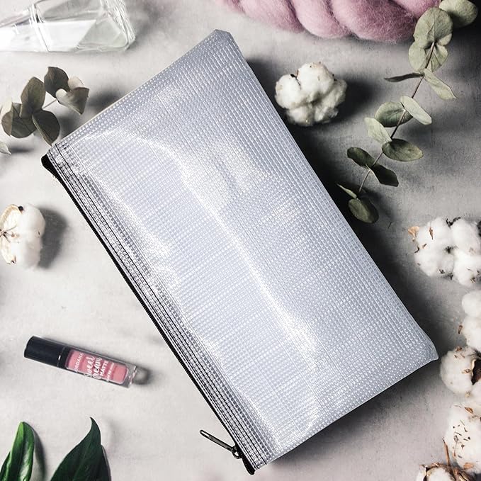Multi-Purpose Zipper Bag, Reusable, Travel Pouch, Lightweight, Makeup Organizer, 11 x 6 Inch (Semi-Clear)