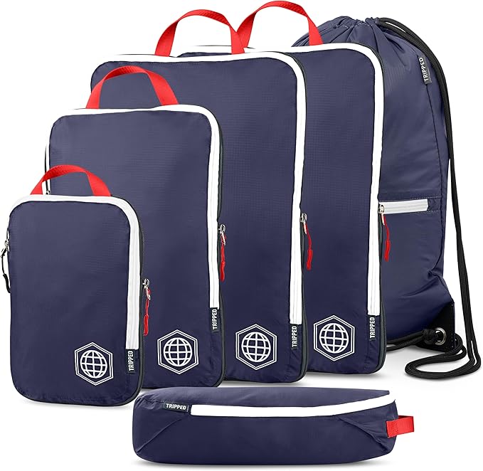 Extra Large Compression Packing Cube 6 Piece Set for Travel and Check Luggage by TRIPPED Travel Gear