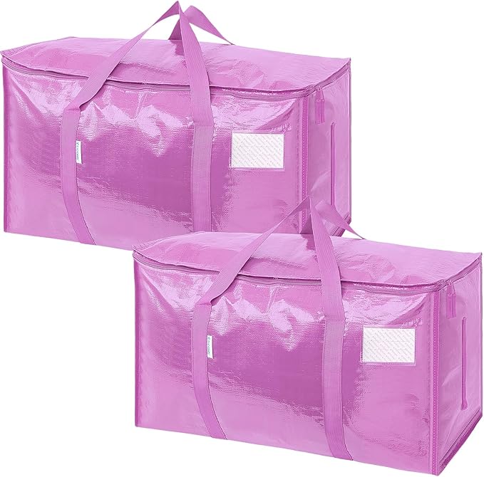 TICONN 2 Pack Extra Large Moving Bags Heavy Duty with Zippers & Carrying Handles, Durable Storage Bags Moving Boxes for Closet Organizers and Storage (2 Pack, Pink)